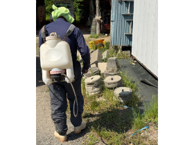 会社敷地の除草作業